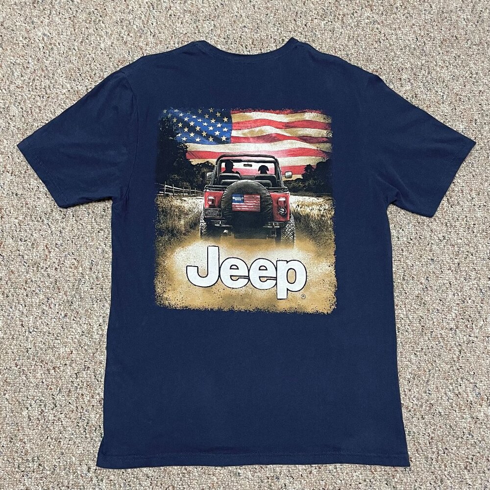Jeep American Flag Graphic Short Sleeve Navy Blue Tee by JED-CO Men's Size L